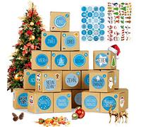 Calendrier de l'Avent, 24 Boites Cadeau Noël, Boîtes Calendrier de l'Avent DIY, Calendrier de I'avent à Remplir, 24 Allemand Numéros Autocollants 72 Autocollants de Noël, Bleu