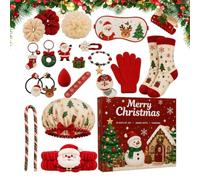 Calendrier de l'Avent 24 jours : accessoires pour cheveux, gants et moi | Révélation surprise quotidienne, motif bonhomme de neige dessiné à la main, construction en tissu et papier, pour l'école, la