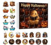 Calendrier de l'Avent 24 jours avec décorations en acrylique fantôme en lecture - Calendrier de l'Avent avec décoration effrayante sur le thème du livre pour arbre d'Halloween et décoration de la