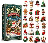 Calendrier de l'Avent 24 jours avec mini brique de Noël, 24 pièces uniques | 24 designs uniques, briques à construire, boucles de suspension, décoration d'arbre et de couronne, affichage festif