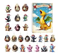 Calendrier de l'Avent 24 jours avec pendentifs dinosaures 2D - Figurines de dragon amusantes - Décorations de Noël pour arbre, porte, fenêtre, bureau, salon, chambre à coucher, vacances,