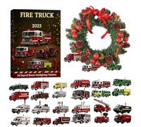 Calendrier de l'Avent 24 Jours Camion de Pompiers,24 Jours Véhicules de Lutte Contre l'Incendie Pendant le Compte à Rebours des Fêtes,Ornement Plat 2D en Acrylique pour Arbre de Noël - Pour Arbre de N