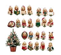 Calendrier de l'Avent 24 jours de chien Décoration de Noël | Pendentifs en acrylique 2D en forme de chien pour les amoureux des chiots pour maison, appartement, salon, chambre à coucher