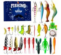 Calendrier de l'Avent 24 jours de pêche - Calendrier de l'Avent de Noël 24 jours - Équipement d'appâts de pêche d'eau douce et d'eau salée - Pour adolescents, mari, adultes, hommes, père, pêcheurs