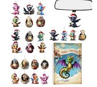 Calendrier de l'Avent 24 jours suspendus en dinosaure 2D 2025 Figurines décoratives de dragon de Noël pour arbre fenêtre voiture bureau couronnes adolescents