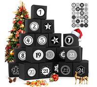 Calendrier de l'Avent, 24 Noel Calendrier Boîte, à Faire soi Calendrier Noel, avec Numérique Autocollants, DIY Noël Cadeaux Boites à, Faire Un Calendrier de l'avent Maison(noir)