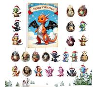 Calendrier De L'Avent,2D Dinosaure Décoration De La Maison,Figurines Décoratives De Dragon De Noël Pour Décompte - Pour Arbre Fenêtre Porte Bureau Voiture Couronnes Salon Anniversaire
