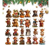 Calendrier de l'Avent - 2D Vache Des Highlands Décoration D'Intérieur - Charme Animal Mignon Calendrier De Noël - Pour Adultes Fete De Noel Sac Porte-Cles Telephone Voiture Entree Fenetre Chambre