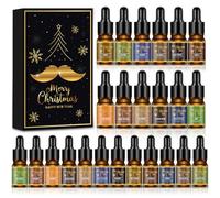 Calendrier de l'Avent à l'huile de barbe 2025 pour hommes, 24 parfums luxueux Calendrier de Noël Compte à rebours pour petit ami ou mari