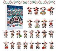 Calendrier de l'Avent à Ornements | Calendrier de l'Avent 24 Jours avec Ornements Vache pour Noël | Pendentifs Acrylique 2D pour Organisateurs d'Activités et Fêtes à la Maison | Renforcement des