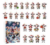 Calendrier de l'Avent à Ornements | Calendrier de l'Avent 24 Jours avec Ornements Vache pour Noël | Pendentifs Acrylique 2D pour Organisateurs d'Activités et Fêtes à la Maison | Renforcement des