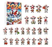 Calendrier de l'Avent à Ornements | Calendrier de l'Avent 24 Jours avec Ornements Vache pour Noël | Pendentifs Acrylique 2D pour Organisateurs d'Activités et Fêtes à la Maison | Renforcement des