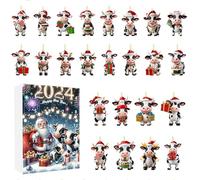 Calendrier de l'Avent à Ornements | Calendrier de l'Avent 24 Jours avec Ornements Vache pour Noël | Pendentifs Acrylique 2D pour Organisateurs d'Activités et Fêtes à la Maison | Renforcement des