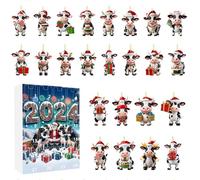 Calendrier de l'Avent à Ornements | Calendrier de l'Avent 24 Jours avec Ornements Vache pour Noël | Pendentifs Acrylique 2D pour Organisateurs d'Activités et Fêtes à la Maison | Renforcement des