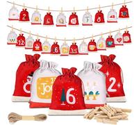 Calendrier de l'Avent à remplir - 24 sachets de calendrier de l'Avent 2025 pour enfants - 15 x 10 cm - Sachets de Noël à remplir soi-même - Sac cadeau en tissu