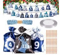 Calendrier de l'Avent à remplir, 24 Sachets en Tissu à Remplir soi-même 2024 Calendrier de Noël Sac cadeau de Noël à remplir pour enfants, 12 x 17 cm