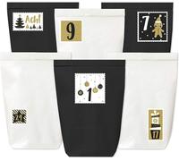 Calendrier De L'avent À Remplir - 24 Sacs En Papier En Noir Et Blanc Ainsi Que 24 Autocollants De Chiffres (Tampons Dorés) - À Faire Soi-Même Et À Remplir - Mini Set 52 - Noël 2021