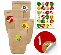 Calendrier de l'Avent à remplir - avec 24 Sacs en Papier Brun et 24 Autocollants colorés - pour Le Bricolage et l'artisanat - Mini Set No 1 - Noël 2021 pour Les Enfants