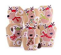 Calendrier de l'Avent à remplir avec 24 sacs en papier kraft marron, calendrier de Noël, calendrier de Noël, kit de bricolage avec autocollants numérotés, accessoires et pinces de pajoma
