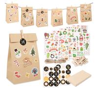 Calendrier de l'Avent à remplir, Calendrier de l'Avent à Remplir Soi-Même, 24*13cm Magnifique Décoration Noël, avec 24 Sacs en Papier Kraft, Autocollants numérotés, Autocollants Décoratifs et Accessoi