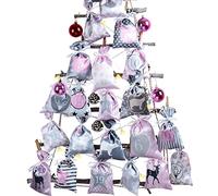 Calendrier de l'Avent à remplir,Grand format (12x21.5 cm), 24 sachets en tissu à faire soi-même,Calendrier de Noël à remplir soi-même,Avec sachet en tissu rose gris,Pour enfants, filles, femmes