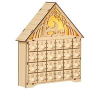 Calendrier de l'Avent à remplir - HOMCOM - 24 tiroirs et 5 lumières LED - en bois - 26,6x6x30cm - bois naturel