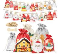 Calendrier de l'Avent à Remplir Soi-même - 24 pièces Calendrier de Noël en tissu Réutilisables 2025, Calendrier de l'Avent Sachets Noël Sachets Cadeaux pour Enfants Filles Femmes