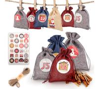 Calendrier de l'Avent à remplir soi-même pour hommes, 24 calendriers de Noël à remplir soi-même, sachets en tissu, calendrier de l'Avent 2025, sacs en toile de jute (gris + bleu + rouge)