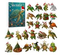 Calendrier de l'Avent à suspendre - Acrylique 2D plat réutilisable avec motifs tortues de mer - Compte à rebours - Pour arbre, fenêtre, mur, amis, adultes, adolescents, enfants - Décoration de Noël