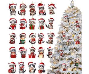 Calendrier de l'Avent amoureux des chats Vingt-vingt-cinq, pendentifs acryliques 2D mignons 24 jours, ornements de Noël de l'Avent de chat, pour fête d'anniversaire chambre appartement étudiant bureau