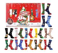 Calendrier de l'Avent antidérapant - Ajustement festif - 1 lot - Calendrier de Noël sur 24 jours - Chaussettes fantaisie douces et amusantes - Confortable à chaque pas - Pour adolescents, adultes