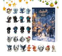 Calendrier de l'Avent avec 24 pendentifs dragons - Objet de collection et souvenirs en acrylique 2D - Pour cheminée, sapin de Noël, fenêtre et