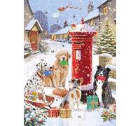 Calendrier de l'Avent avec compte à rebours de Noël - 24 porte - Grand rectangulaire (34,3 x 24,1 cm) Carte cadeau avec enveloppe par Ling Design (Chiens postant des cartes de Noël)