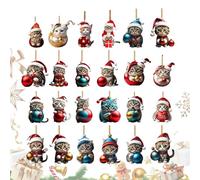 Calendrier De L'Avent Avec En Forme De Chat De Noël - Chat en Acrylique 2D pour Rétroviseur de Voiture - Calendrier de l'Avent 24 Jours, Charme Chaton pour Rétroviseur Voiture et Décoration Sapin de N