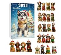 Calendrier de l'Avent avec motif chien, acrylique saisonnier en 2D, compte à rebours de 24 jours jusqu'à Noël, calendrier de décoration de chien - Pour familles, amis, adultes, amoureux des animaux