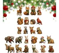 Calendrier de l'Avent avec Ornements Forestiers en Acrylique 2D 24 Jours | Figurines Murales Miniatures pour Déco pour Adultes Porte Murale Cheminée Entrée Bu
