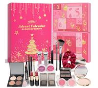 Calendrier de L'avent Beauté, Coffret Cadeau Maquillage de Noël 24 Pièces, Coffrets Cadeaux Avec Calendrier Compte à Rebours, Rouge à Lèvres et Fard à Paupières Pour Femmes et Filles