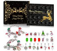 Calendrier de l'avent Bijoux,2024 Calendrier de l'Avent Enfant Fille Noël Kit de Bijoux Bracelet DIY avec 24 Noël Ornements Compte à Rebours de Noël Cadeaux de Noël pour Fille