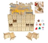 Calendrier de l'avent bois avec lumières LED, Calendrier de l'avent vide avec 24 tiroirs de rangement, Réutilisable C-alendrier de l'avent à remplir pour enfants, décoration de Noël