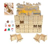 Calendrier de l'avent bois avec lumières LED, Calendrier de l'avent vide avec 24 tiroirs de rangement, Réutilisable C-alendrier de l'avent à remplir pour enfants, décoration de Noël