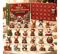 Calendrier de l'Avent bouledogue français, compte à rebours de Noël de 24 jours en acrylique, figurine de collection à suspendre pour arbre, cadeau pour les amoureux des chiens
