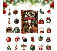 Calendrier de l'Avent Bowling - Acrylique 2D | Compte à rebours | Ensemble de pendentifs suspendus, 18 x 26 cm, thème sportif festif, arbre de vacances, kit de décoration pour