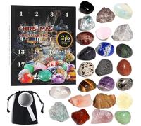 Calendrier de l'Avent, Calendrier de l'avènement Noël 2025, 24 jours 24 Fossiles minéraux en pierre cristal aléatoire avec sac Noël à rebours Rock Collection des amateurs rock