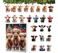 Calendrier de l'Avent, Calendrier de l'Avent 2024 - Compte à rebours de Noël de 24 jours avec une jolie vache des Highlands | Ornements de Noël en vrac, calendrier du compte à rebours de pour la