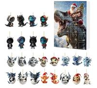 Calendrier de l'Avent Calendrier de l'Avent de Noël avec compte à rebours et décorations à suspendre en forme de dinosaure, ensemble surprise pour fête de fin d'année pour enfants