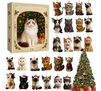 Calendrier de l'Avent, calendrier de Noël 24 jours avec figurines de chats - Charm décoratif pour arbre, entrée, voiture, couronne, magasins, salon, chambre