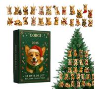 Calendrier de l'Avent canin 2025, compte à rebours de Noël de 24 jours avec décorations suspendues Corgis en acrylique 2D, objets de collection pour les amoureux des chiens, enfant et adultes