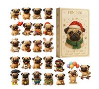 Calendrier de l'Avent Carlin pour Noël 2025-24 jours 2D Acrylique Décoration de Noël Chien | Calendrier de compte à rebours avec arbre de carlin - Pour les amoureux des chiens adultes fêtes