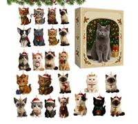 Calendrier de l'Avent Cat - 24 pièces acrylique, pendentif pour chats, résistant à l'humidité | Calendrier compte à rebours 2d pour la fenêtre d'arbre Adultes Collecteurs de maison Amoureux