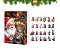 Calendrier De L'Avent Chat 2025, 26x18x3cm 24 Jours Calendrier De L'Avent Chat De Noël avce 24 Acrylique 2D Chats pendentif, pour les et les adultes, et aussi comme décorations pour le sapin